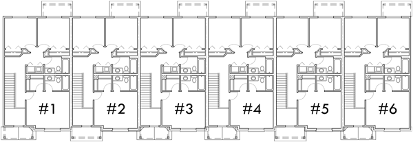 Upper Floor Plan for S-732 6 plex, Brownstone, Craftsman Townhouse, S-732