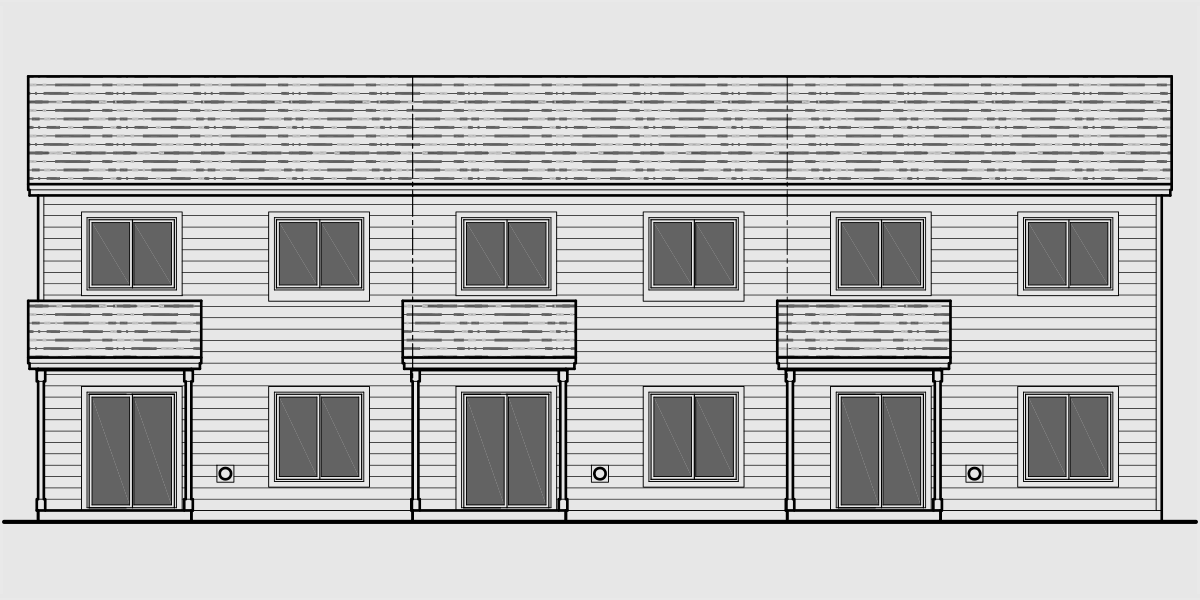 House front drawing elevation view for T-419 Triplex, Brownstone, Craftsman townhouse, T-419