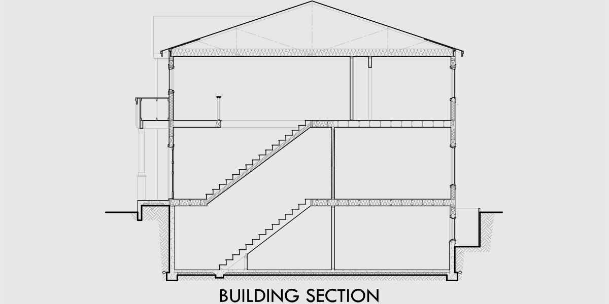 House rear elevation view for T-426 Triplex house plan with basement