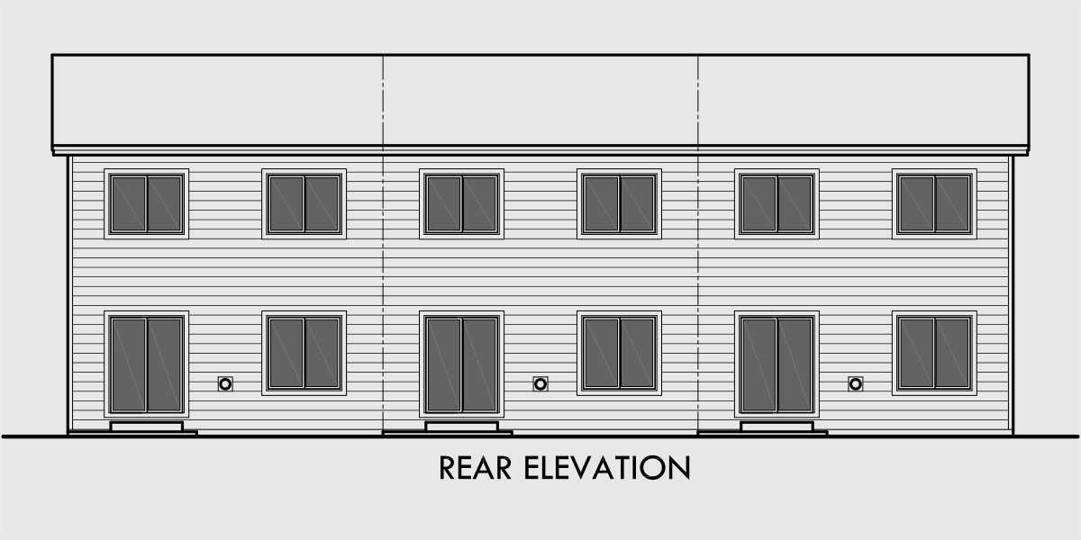 House side elevation view for T-426 Triplex house plan with basement