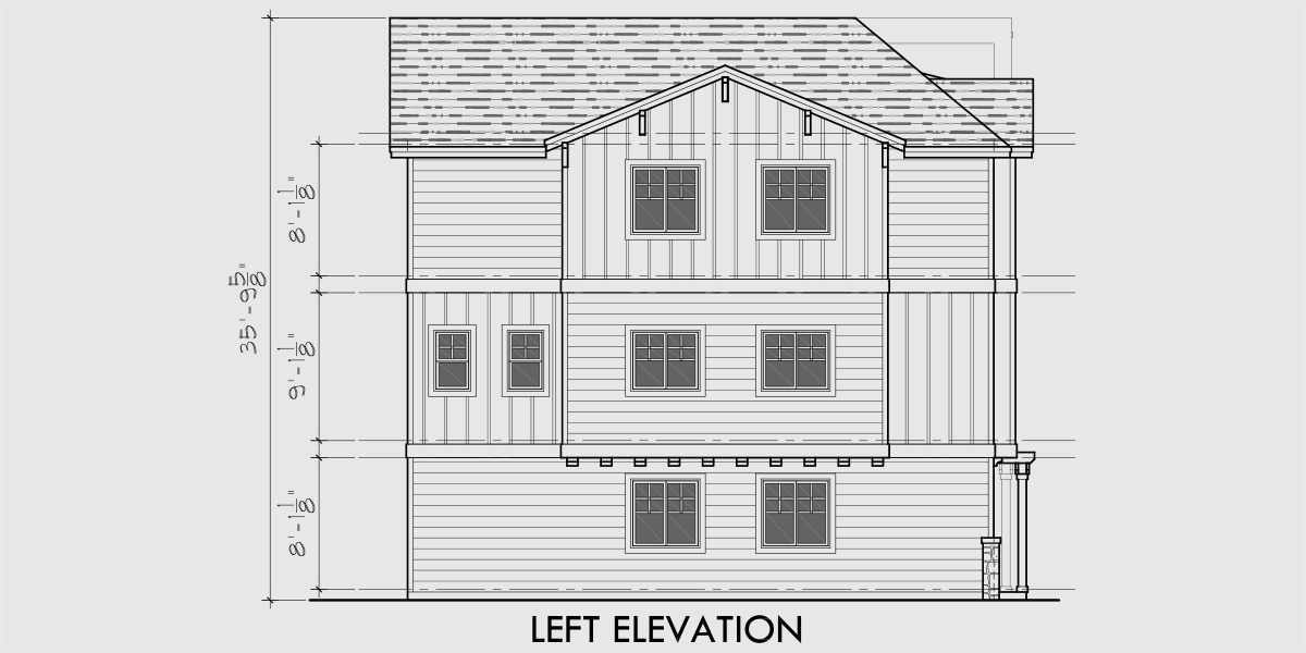 House rear elevation view for F-587 Four plex house plan 2 and 3 bedroom plans F-587