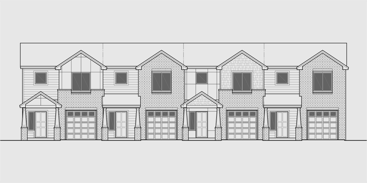 House front drawing elevation view for F-597 Four plex house plan brownstone F-597