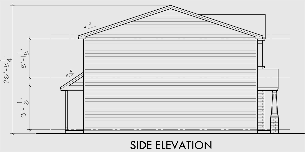 House rear elevation view for F-597 Four plex house plan brownstone F-597