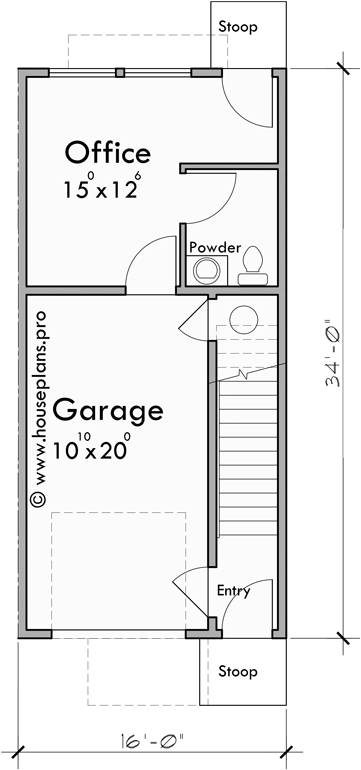 Lower Floor Plan for F-628 Unlock space-saving potential with our 4-plex town house plans, designed for narrow 16 ft wide units. Start your next construction project with us and build smarter!