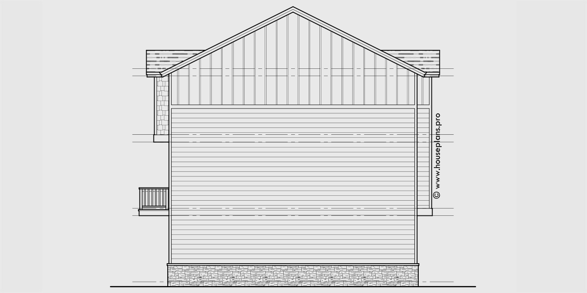 House rear elevation view for F-628 4 plex town house plan, narrow 16 ft wide units, F-628