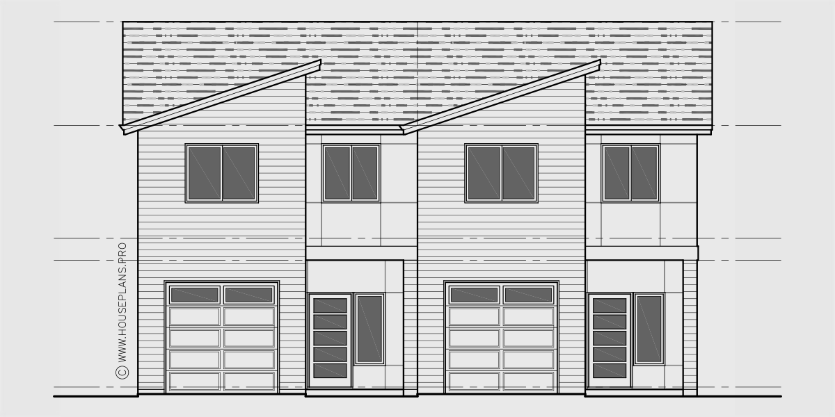 House front drawing elevation view for D-693 Modern duplex house plan D-693