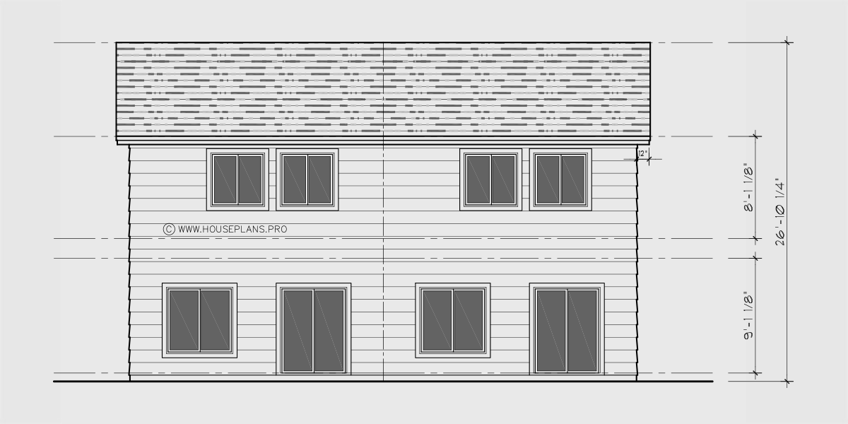 House side elevation view for D-693 Modern duplex house plan D-693