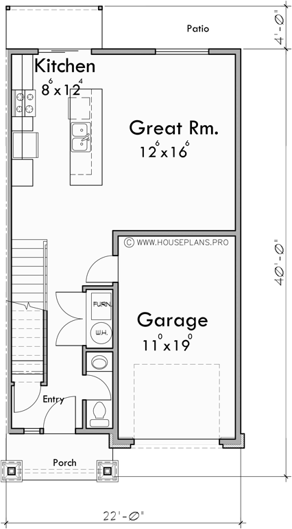 Main Floor Plan for F-641 Invest in a spacious 4-plex townhouse with open floor plans and kitchen islands. Architectural innovation awaits. Join us in building the future of housing! 
