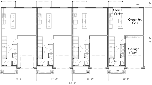 Main Floor Plan 2 for F-641 Invest in a spacious 4-plex townhouse with open floor plans and kitchen islands. Architectural innovation awaits. Join us in building the future of housing! 