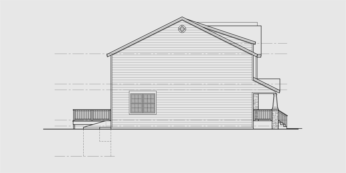 House rear elevation view for FV-643 Luxury town house plan with basement FV-643