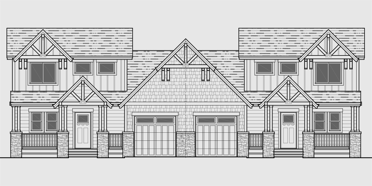 House front drawing elevation view for D-721 Jackson Hole luxury timber framed town house, main floor master, basement D-721