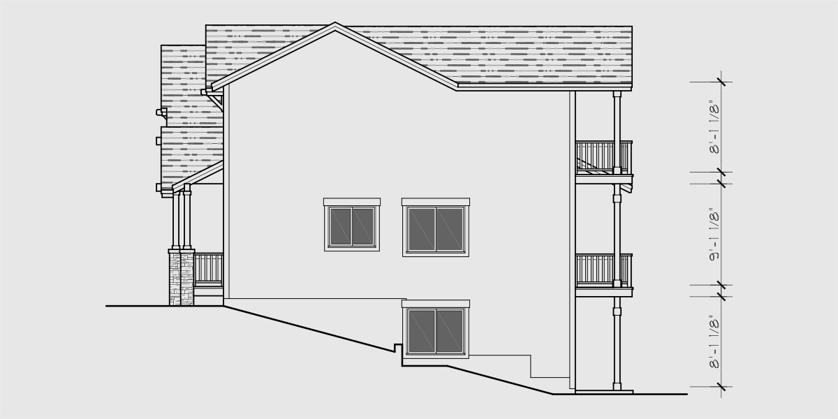 House rear elevation view for D-721 Jackson Hole luxury timber framed town house, main floor master, basement D-721