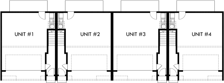 Lower Floor Plan 2 for Fourplex house plans, 3 story town house, 3 bedroom townhouse, 4 plex plans with garage, F-546