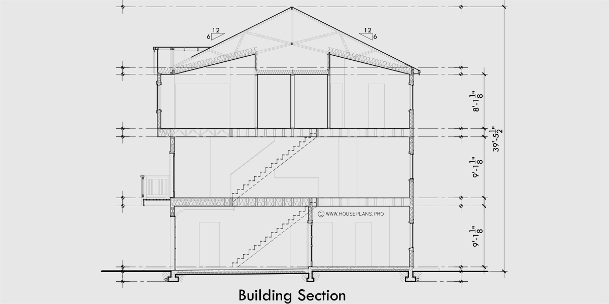 House rear elevation view for F-682 Best selling 4 plex town house plan 18 ft wide narrow units F-682