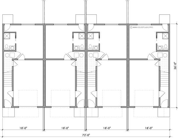 Lower Floor Plan 2 for Best selling 4 plex town house plan 18 ft wide narrow units F-682