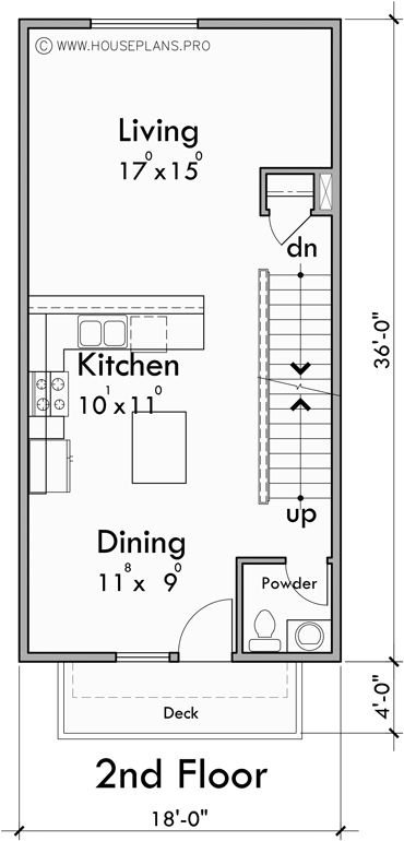 Main Floor Plan for F-682 Best selling 4 plex town house plan 18 ft wide narrow units F-682