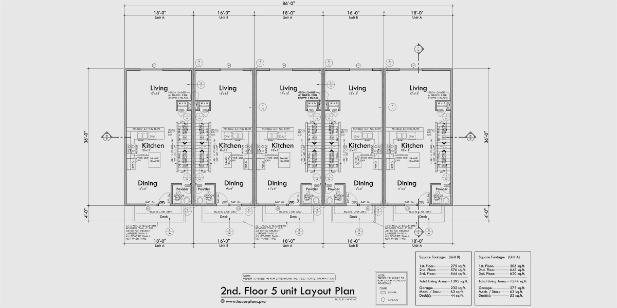 House rear elevation view for FV-683 Town house plan FV-683